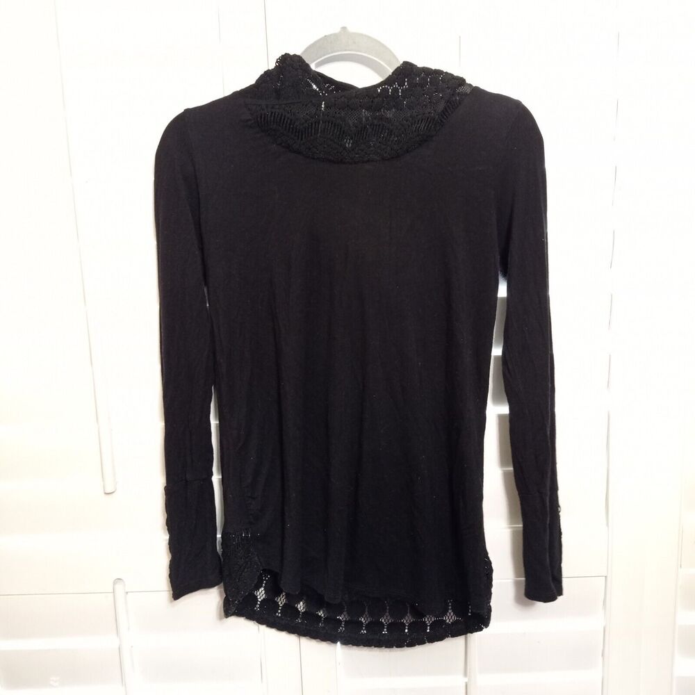 Rachel Kate Womens Size S Small Tunic Pullover Blouse Black Crochet Hooded Top